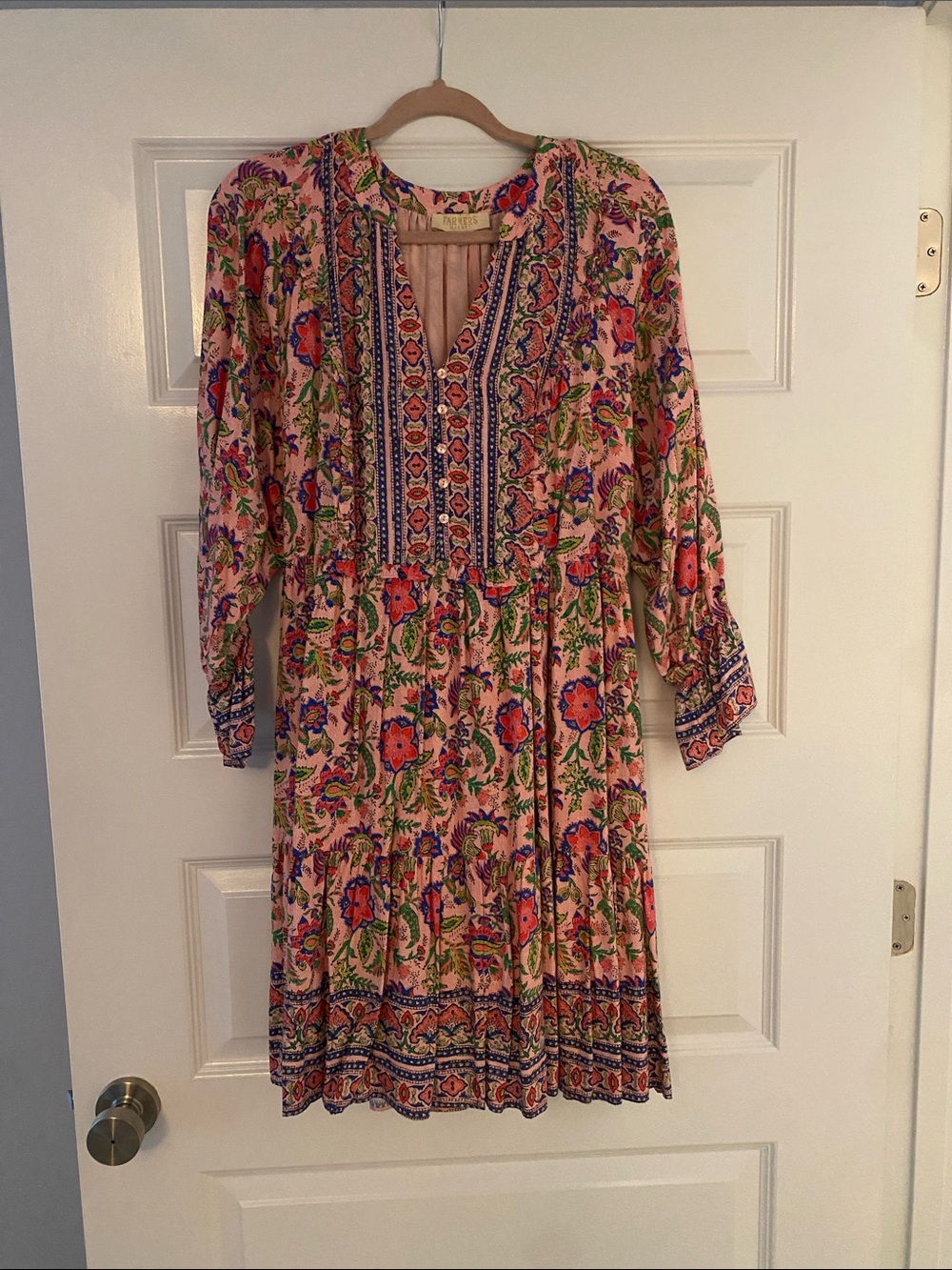 Floral Peach Boho Long Sleeve Tiered Dress